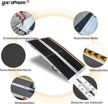 gardhom Portable Wheelchair Ramp 2 Feet, Anti-Slip Aluminum Folding Handicap Ramp Wheel Chair Ramp for Home Steps Entrance Threshold Doorways Stairs Curbs Scooter, 800LBS Capacity