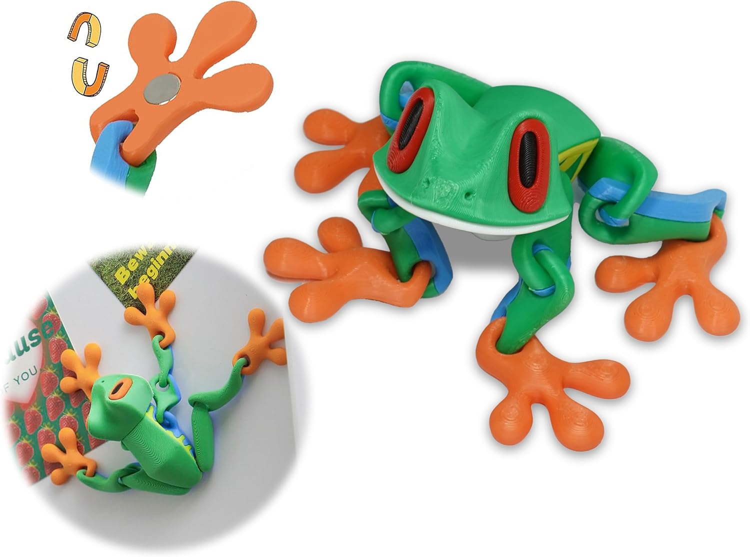 Articulated Frog Refrigerator Magnet - 3D Printed Poseable Decor for Fridge & Metal Surfaces