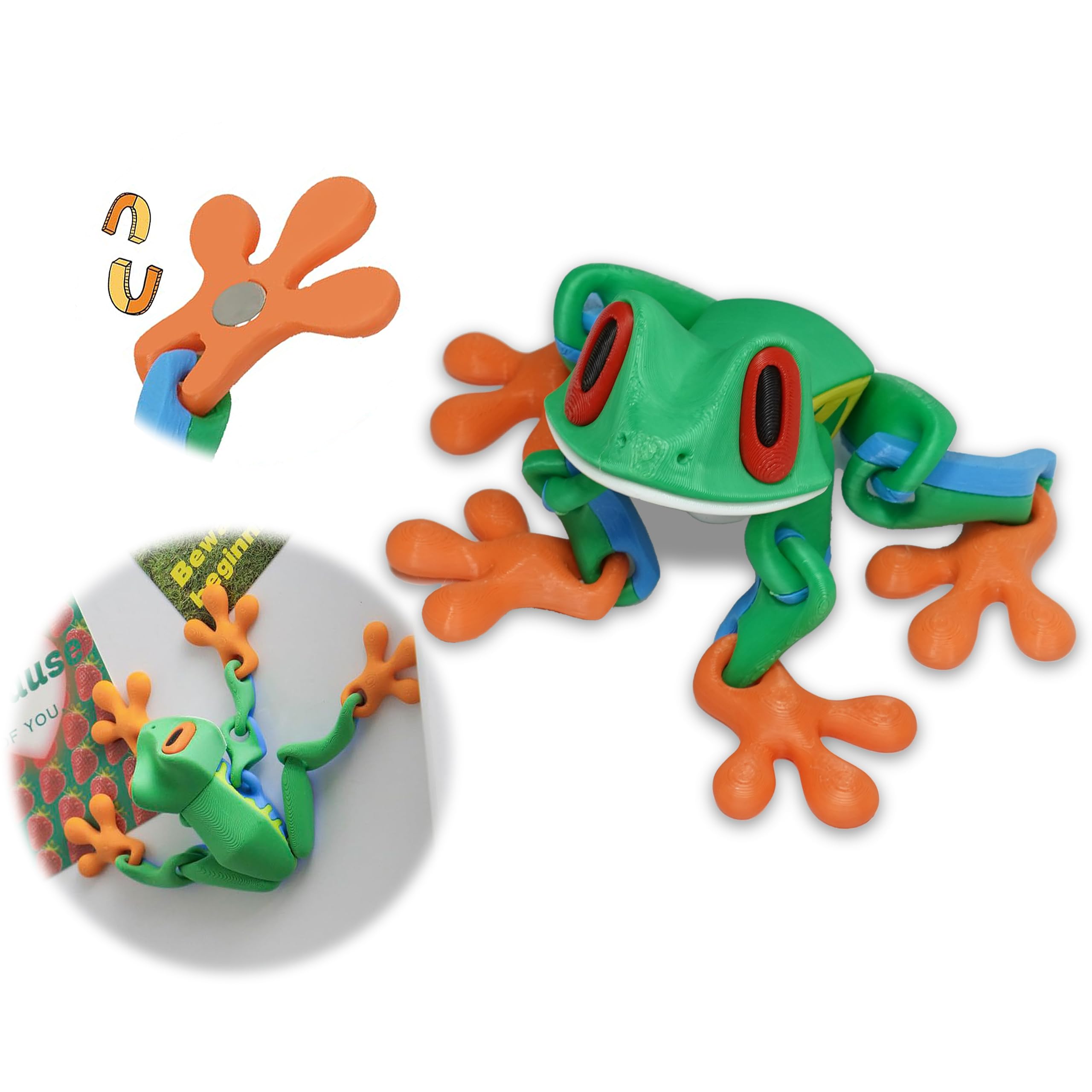 Bofiyma Articulated Frog Refrigerator Magnet - 3D Printed Poseable Decor for Fridge & Metal Surfaces