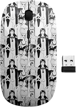 2.4GHz USB Wireless Mouse, Doodle Characters Halloween Pattern, Ergonomic Slim Computer Mice for Kids