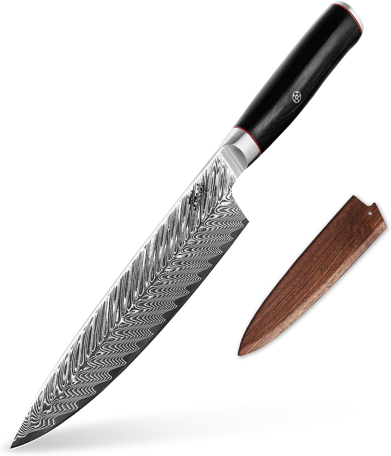 DONGSUN Damascus Chef Knife 8 Inch with North American Black Walnut Sheath, Professional Gyuto Japanese Kitchen Knife 73-Layer VG10 Super Steel Core Forged, Ultra Sharp High Carbon Steel Cooking Knife