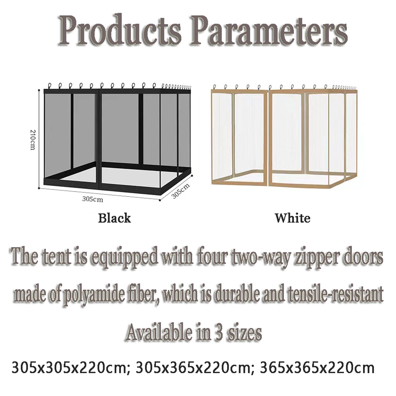 Panneau moustiquaire pour pergola 3 m x3m, Filet moustiquaire pour tonnelle, Pavillon 4 Parties latérales Protection Insectes pour Jardin Balcon Patio (Black, 305x305x220 cm)