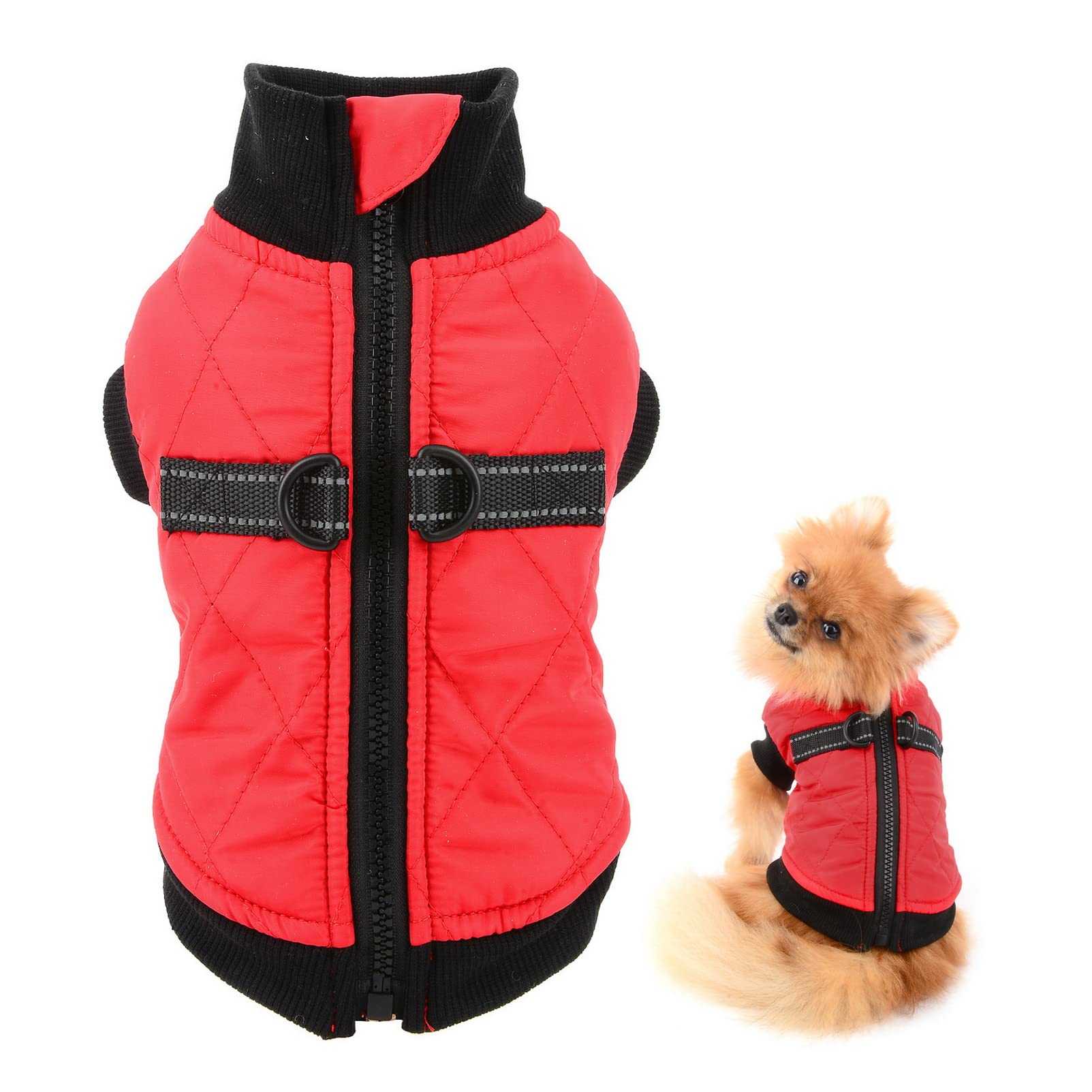 SMALLLEE_LUCKY_STORE Pet Water Resistance Zip-up Jacket Vest Coat with D-rings for Small Dogs Cats Fleece Lined Puppy Chihuahua Yorkie Warm Winter Clothes