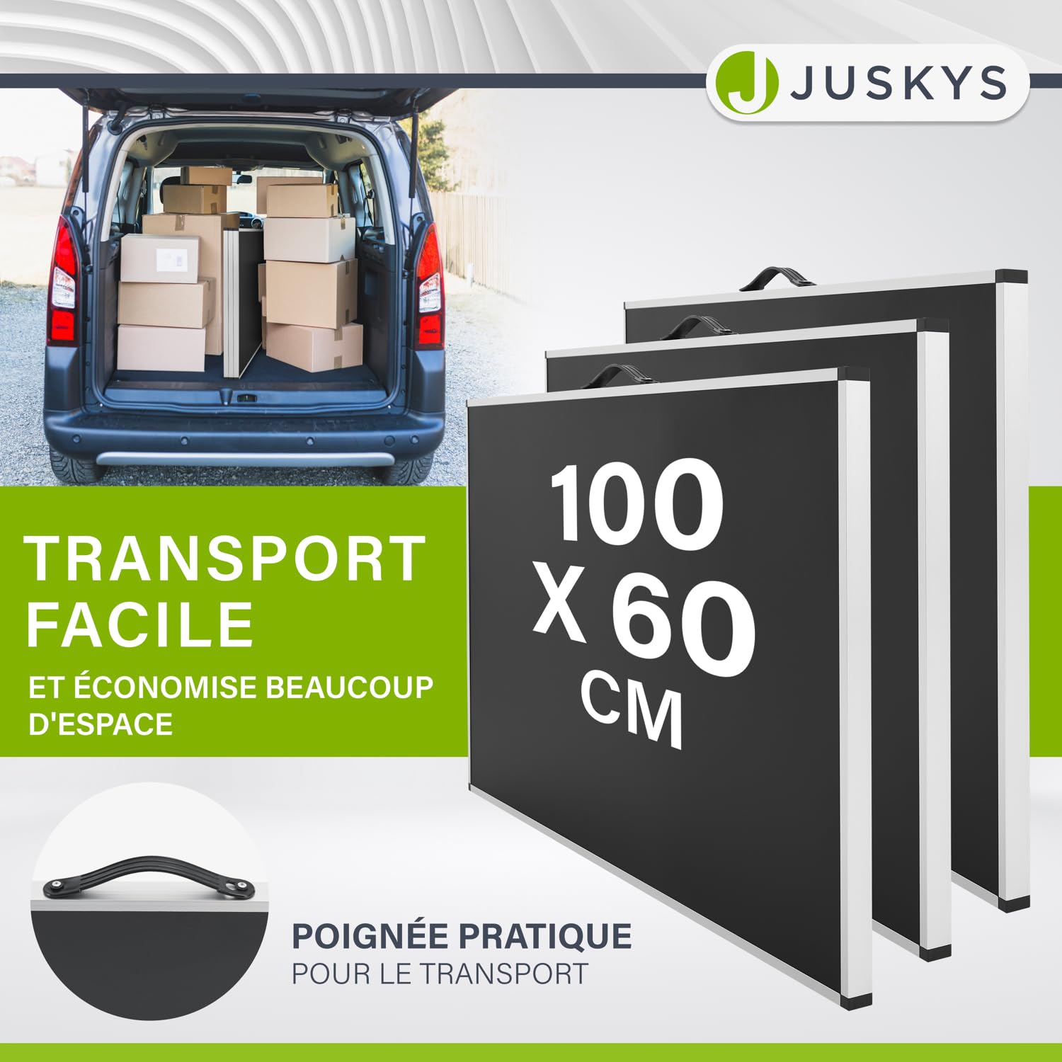 Juskys Table Multifonction 3 pièces - Pliable, réglable en Hauteur - Table à tapisser Pliante en Aluminium 100 x 60 cm - marché aux puces - Noire