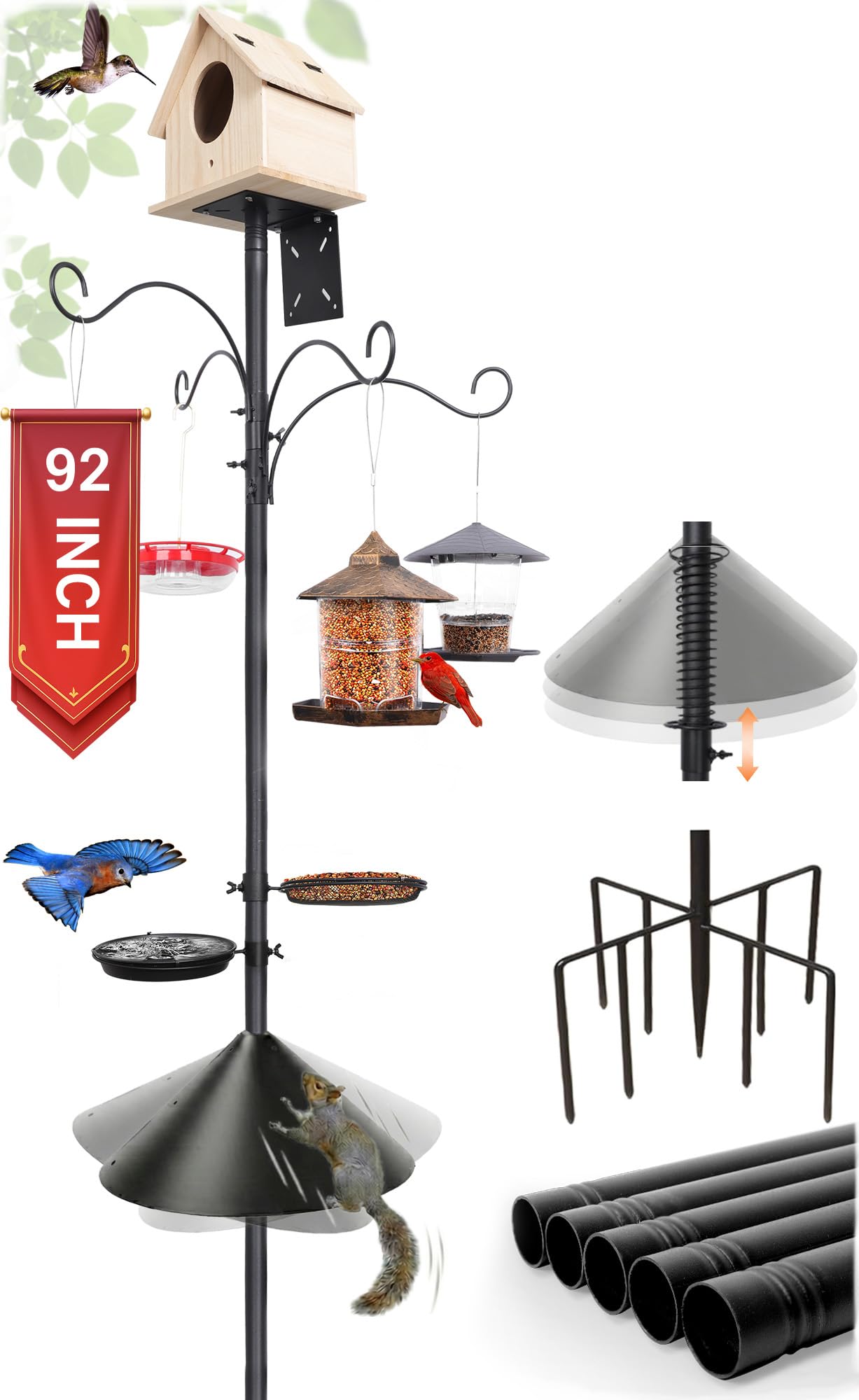 eWonLife 92 Inch Squirrel Proof Bird Feeder Pole
