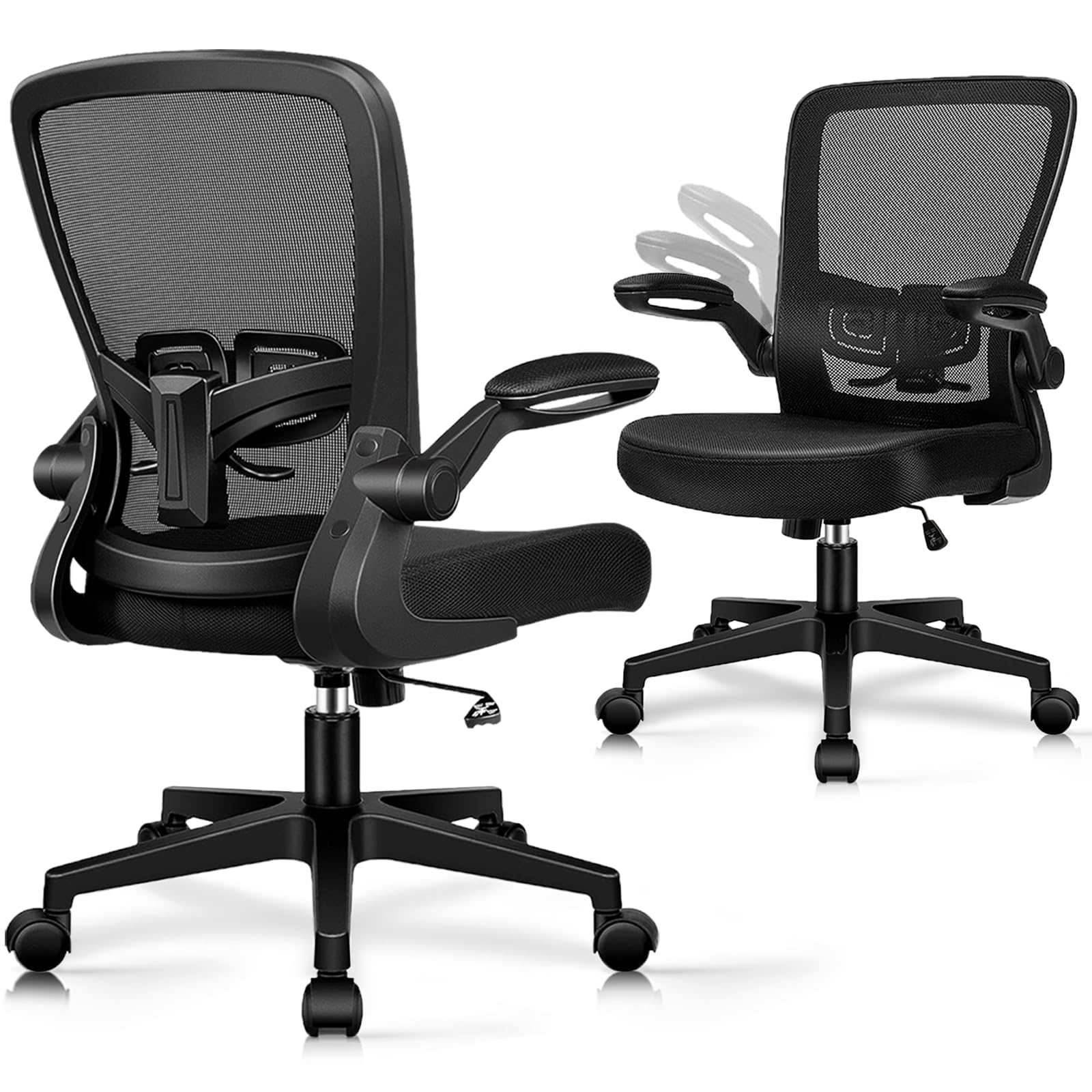 KLASIKA Desk Chairs with Wheels, Ergonomic Mesh Office Chair Adjustable Height and Swivel Lumbar Support Home Office Chair with Flip Up Armrests, Set