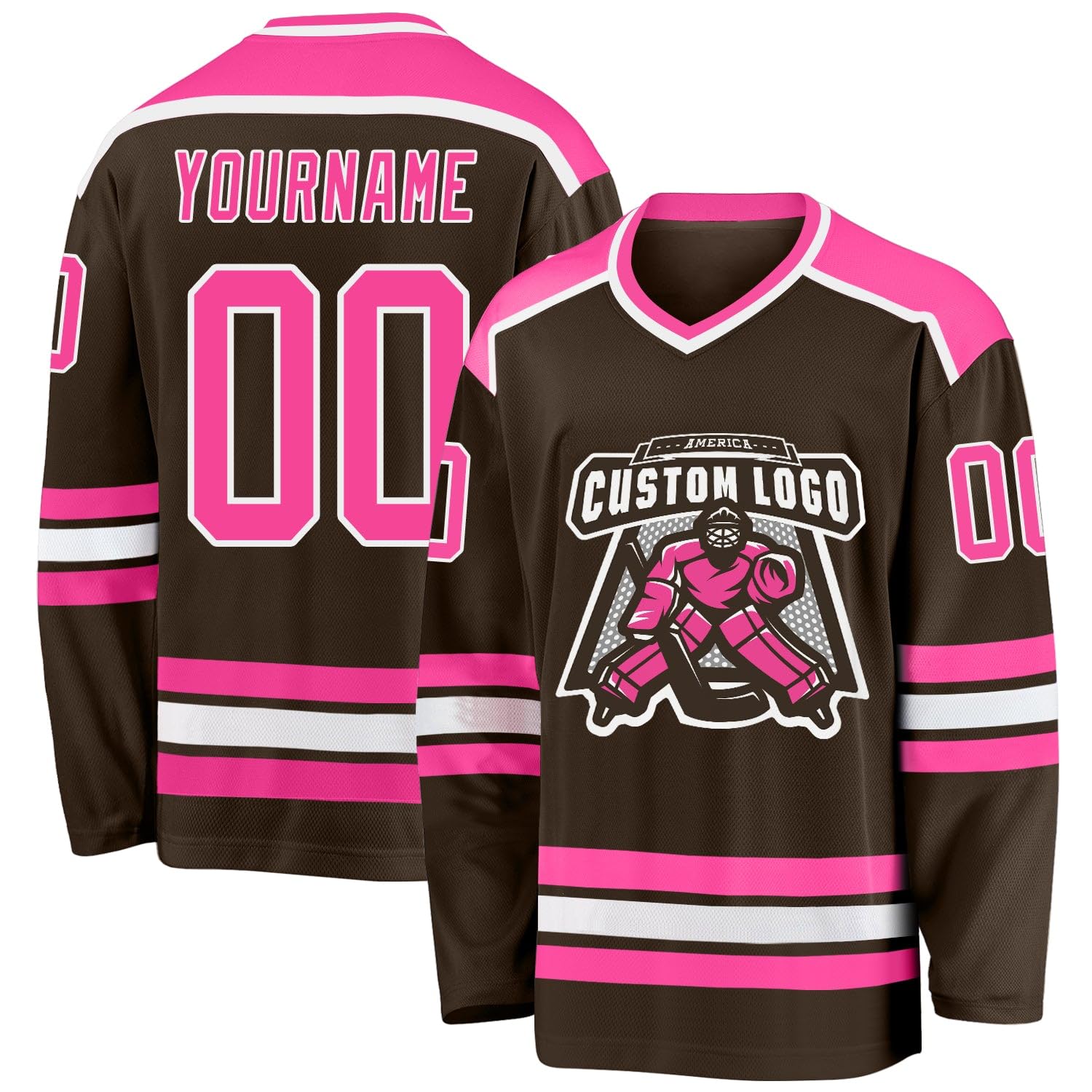 Custom Name Number White Red-Gold Hockey Jersey, Personalized Team V-Neck Sports Hockey Jersey for Men Women Youth