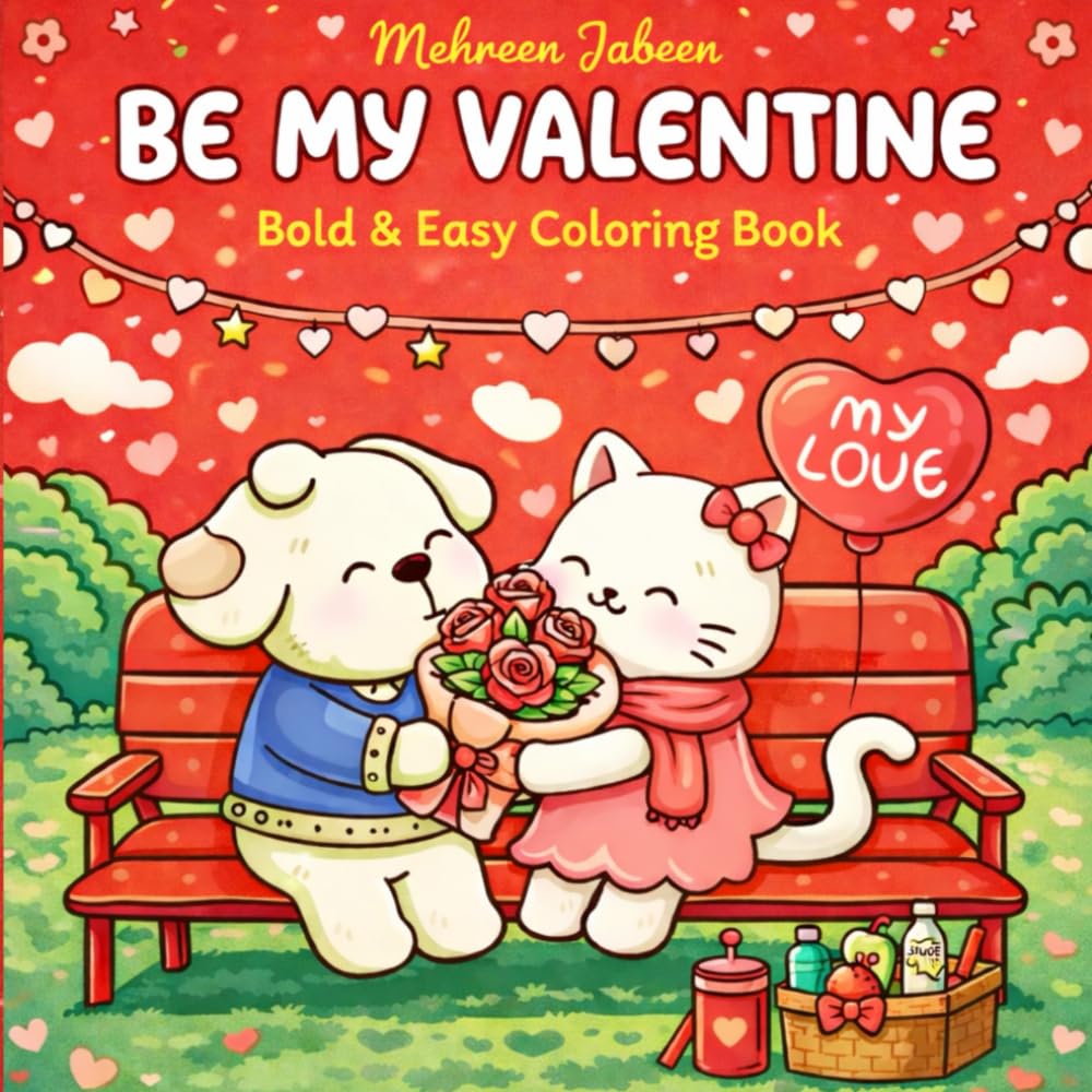 Be My Valentine: Bold & Easy Coloring Book for Adults and Teens | Cozy Animals, Cute Moments, and Heartwarming Illustrations