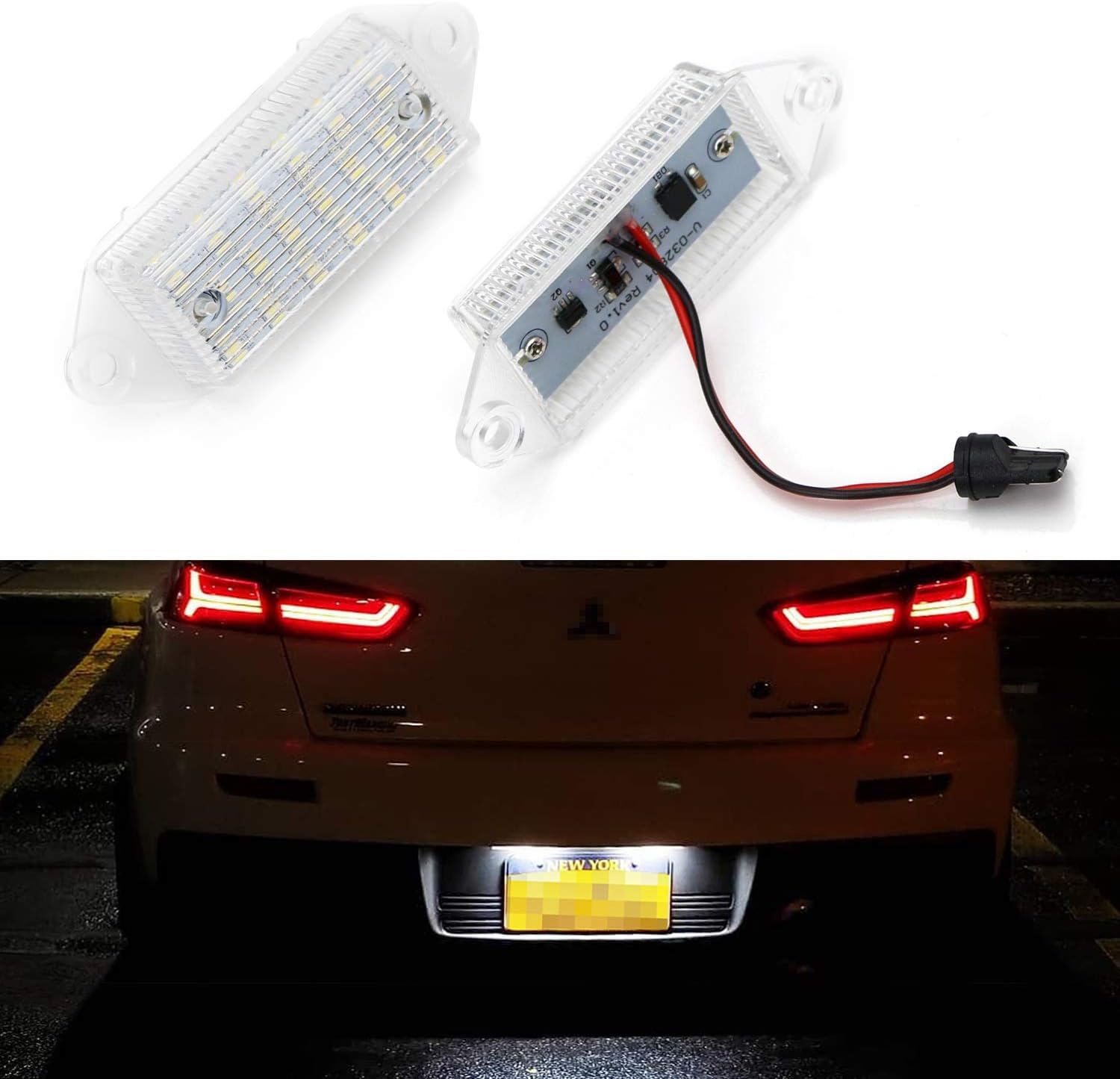 iJDMTOY (2) Xenon White LED License Plate Lamps For 03-17 Mitsubishi Lancer & Evolution X (Powered by 18 Pieces of SMD LED Lights)