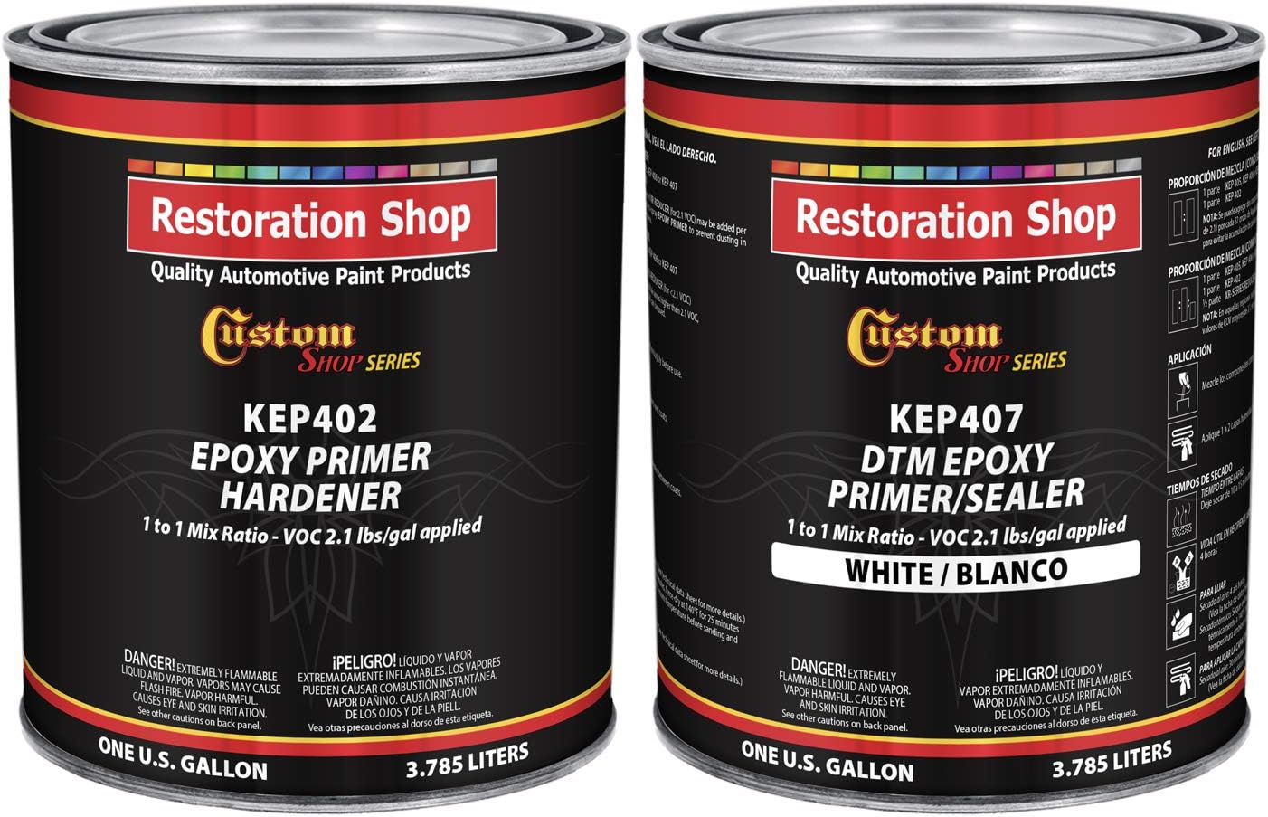 Custom Shop - Gray Epoxy Primer/Sealer 2.1 VOC (Gallon Kit) Anti-Corrosive DTM High-Performance for Automotive and Industrial use. Kit = 2 Qt. Epoxy Primer + 2 Qt. Hardener (1-1 Mix)