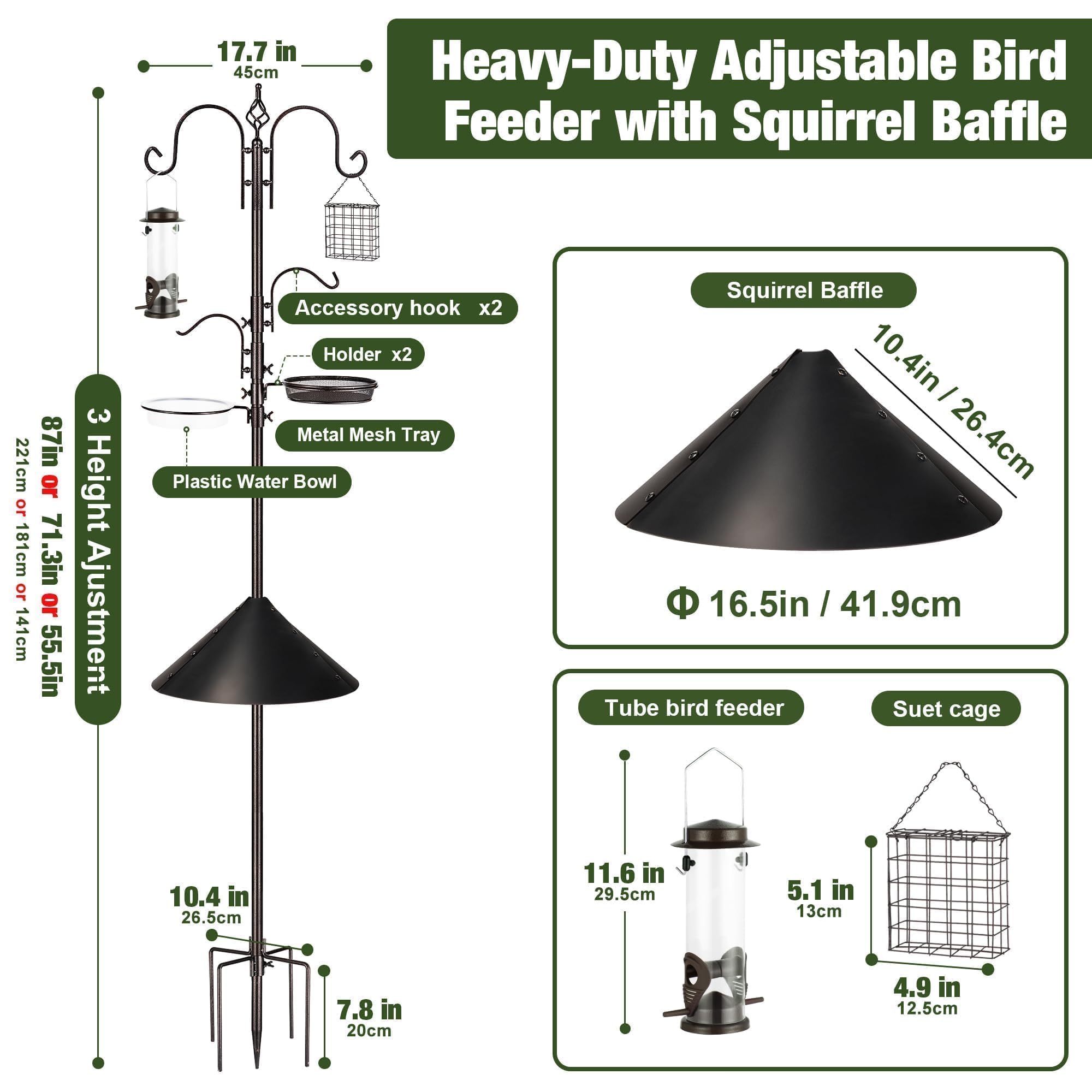 ERYTLLY Bird Feeders Bird Feeding Station Kit Bird Feeding Pole Wild Bird Feeder Hanging Kit with Squirrel Guard Baffle Suet Cage Tube Bird Feeder Planter Hanger Multi Feeder for Attracting Wild Birds - Additional View