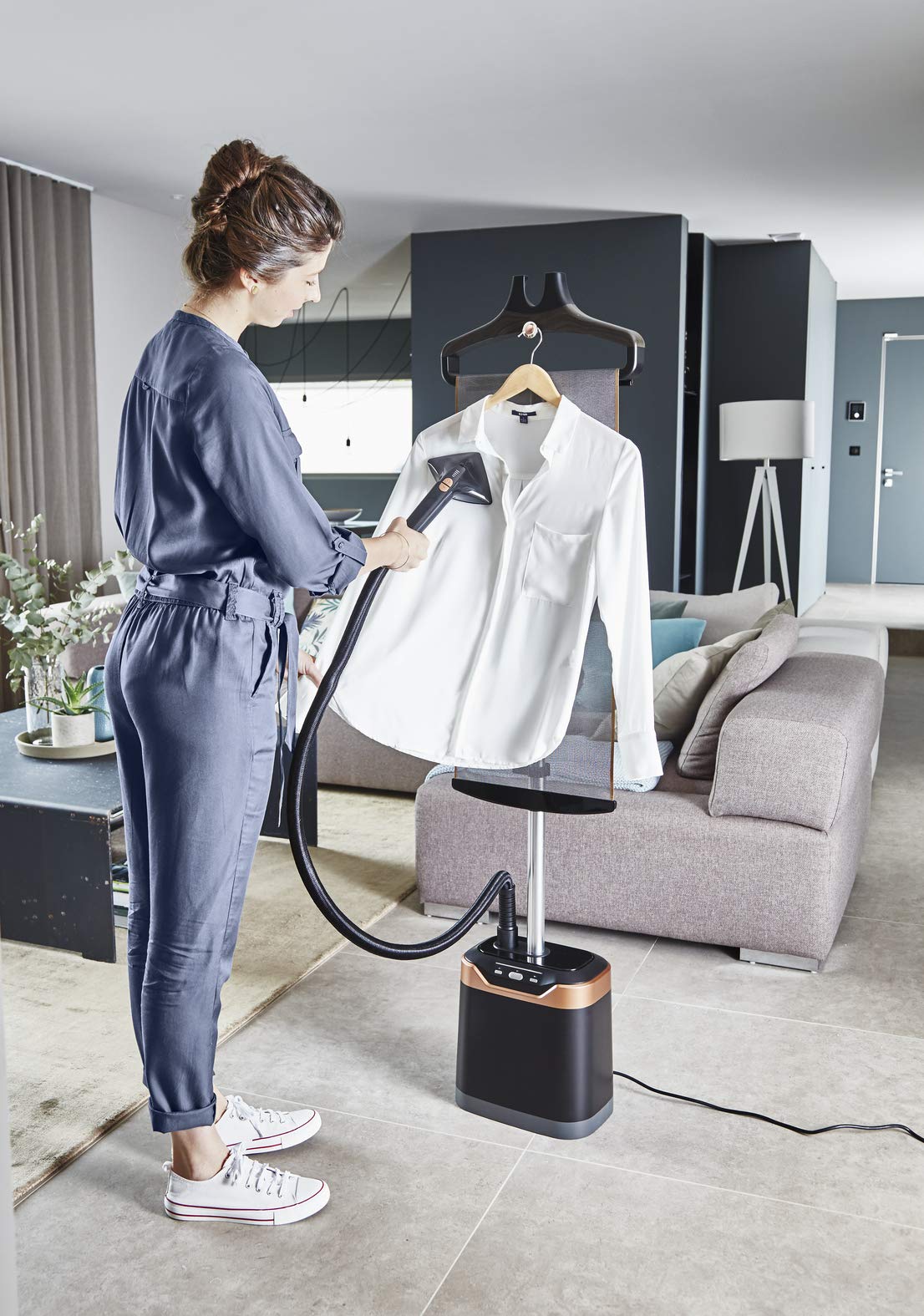 CALOR Pro Style Care parowiec parowy pionowy 1800 W, parowiec parowy, 5 trybów, podgrzany w 45 sekund, czas użytkowania do 40 minut, prasowanie, wygładzanie, antybakteryjny, czarny i miedziany