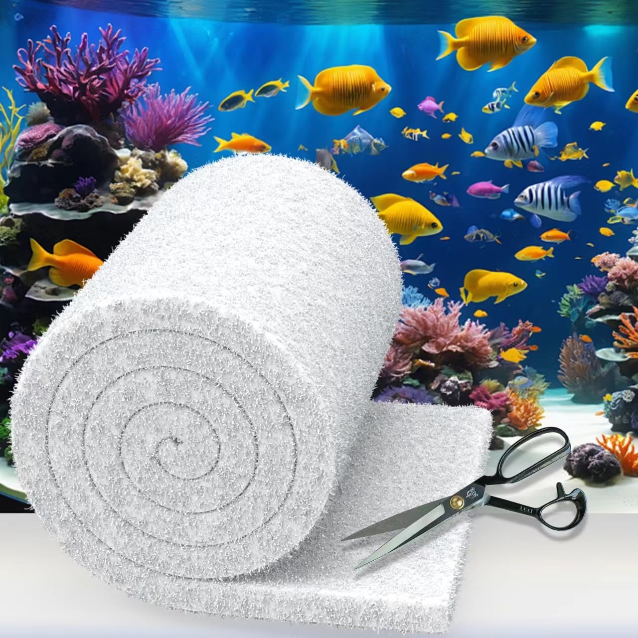 Hilo de filtro de acuario de 12 x 144 pulgadas, cortado para adaptarse al filtro de pecera, almohadilla de filtro de acuario de doble densidad, rollo de filtro de estanque, agua limpia para agua dulce