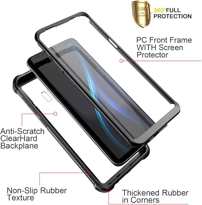 Dexnor Galaxy S9 Case with Screen Protector Clear Military Grade Rugged 360 Full Body Protective Shockproof Hard Back Cover Defender Heavy Duty Bumper Case for Samsung Galaxy S9 - Black