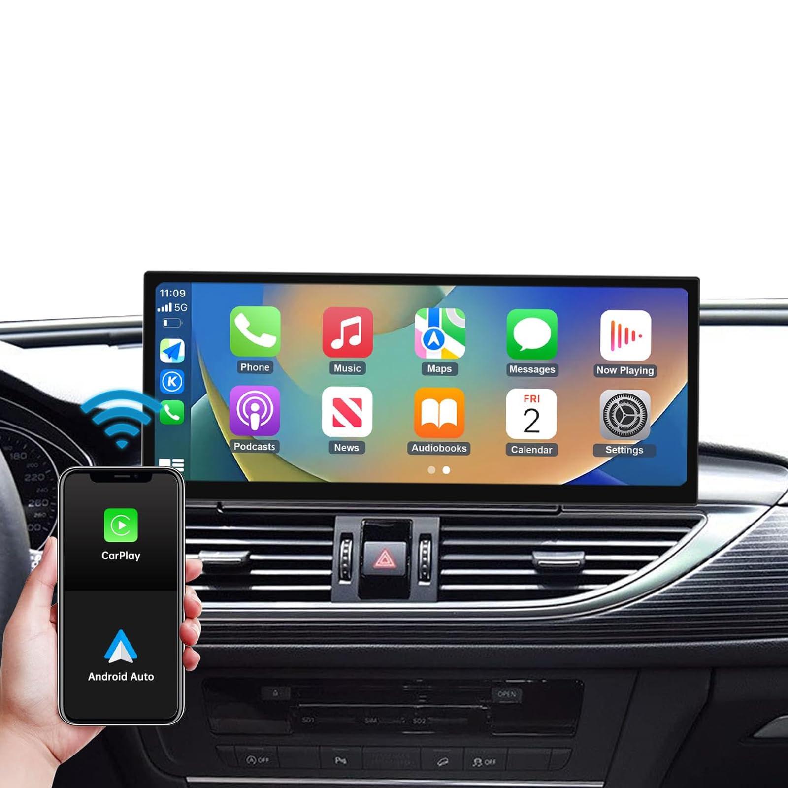 Autoradio touchscreen da 12,3 pollici con Carplay wireless e Android Auto per Audi A6 A7 2011-2018 con sistema 3G MMI/RMC, supporta Mirrorlink, telecamera, navigazione, Siri, musica
