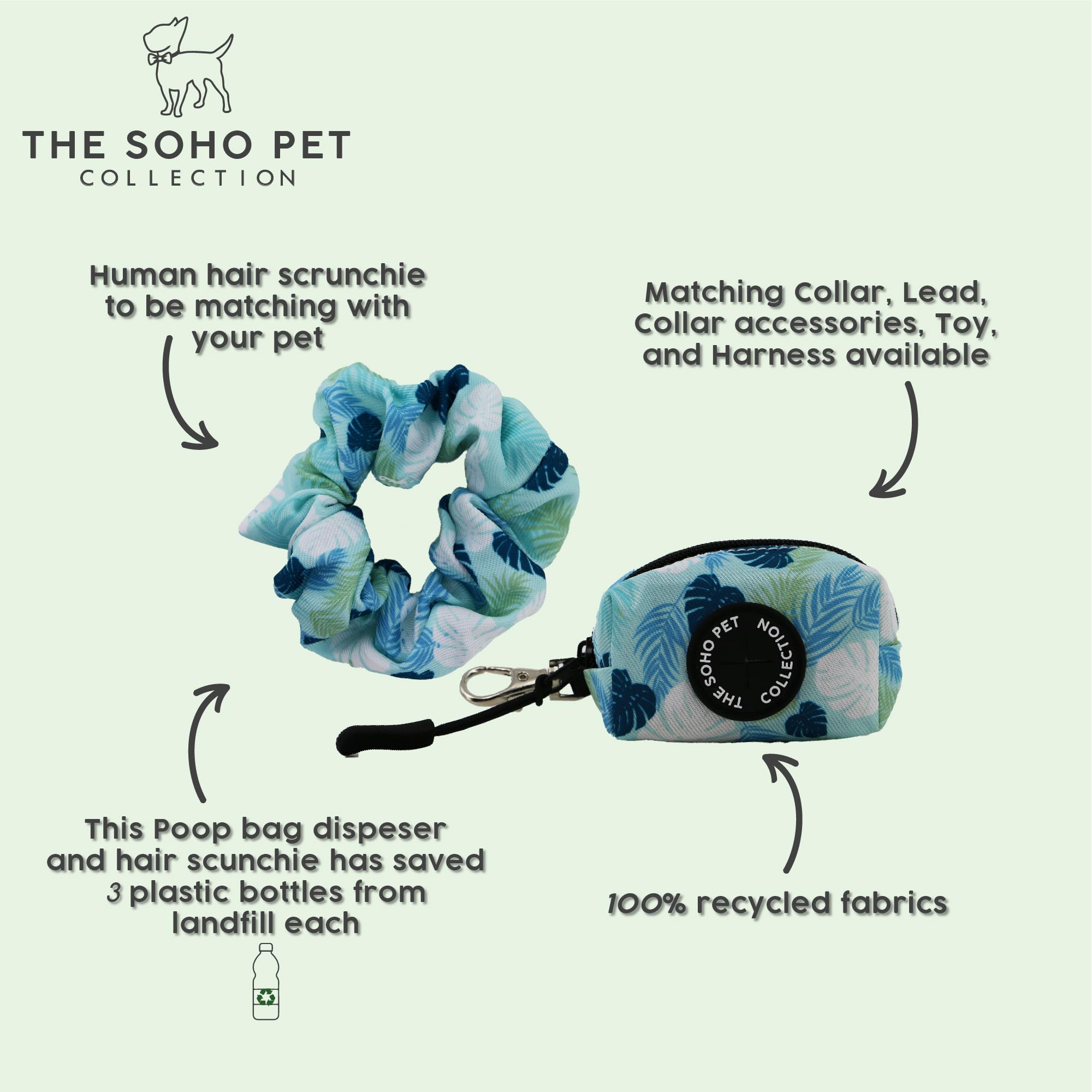Ancol Dog Poop Bag and Scrunchie Leaf Patterned - Sturdy Waste Bag Dispenser - Cute Puppy Matching Pet Accessories - Image 2