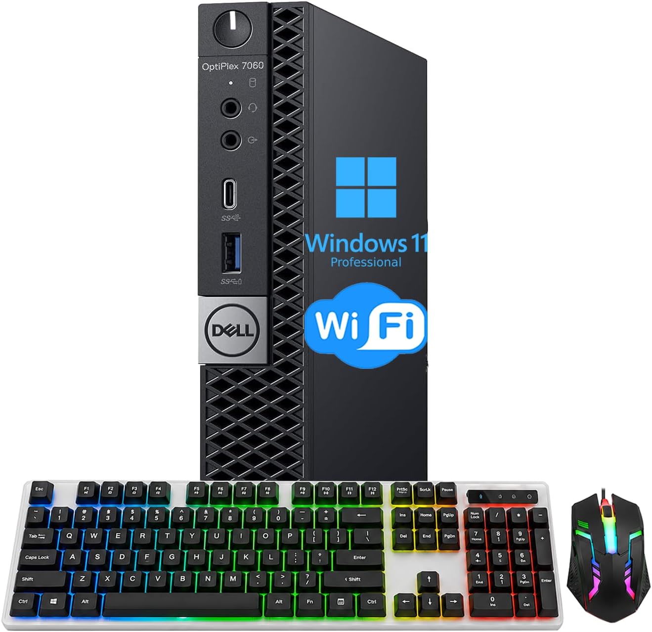 Dell OptiPlex 7060 Micro Desktop Computer, Intel Core i3-8100, 8GB RAM, 256GB SSD, Dual DisplayPort, USB-C, Keyboard & Mouse, Windows 11 Pro Business Mini PC (Renewed)