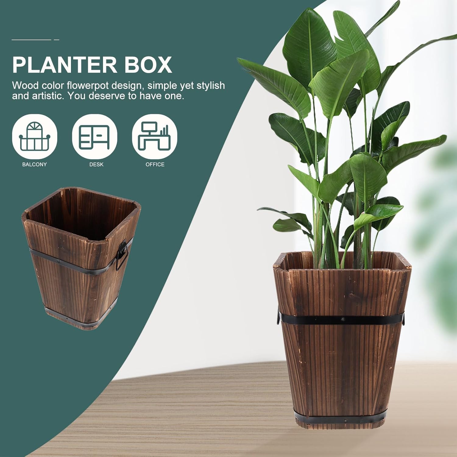 Homoyoyo Retro Carbonized Wood Flowerpot Decorative Wooden Planter for Succulents and Small Plants Large Vintage Style Plant Container for Indoor Outdoor Garden