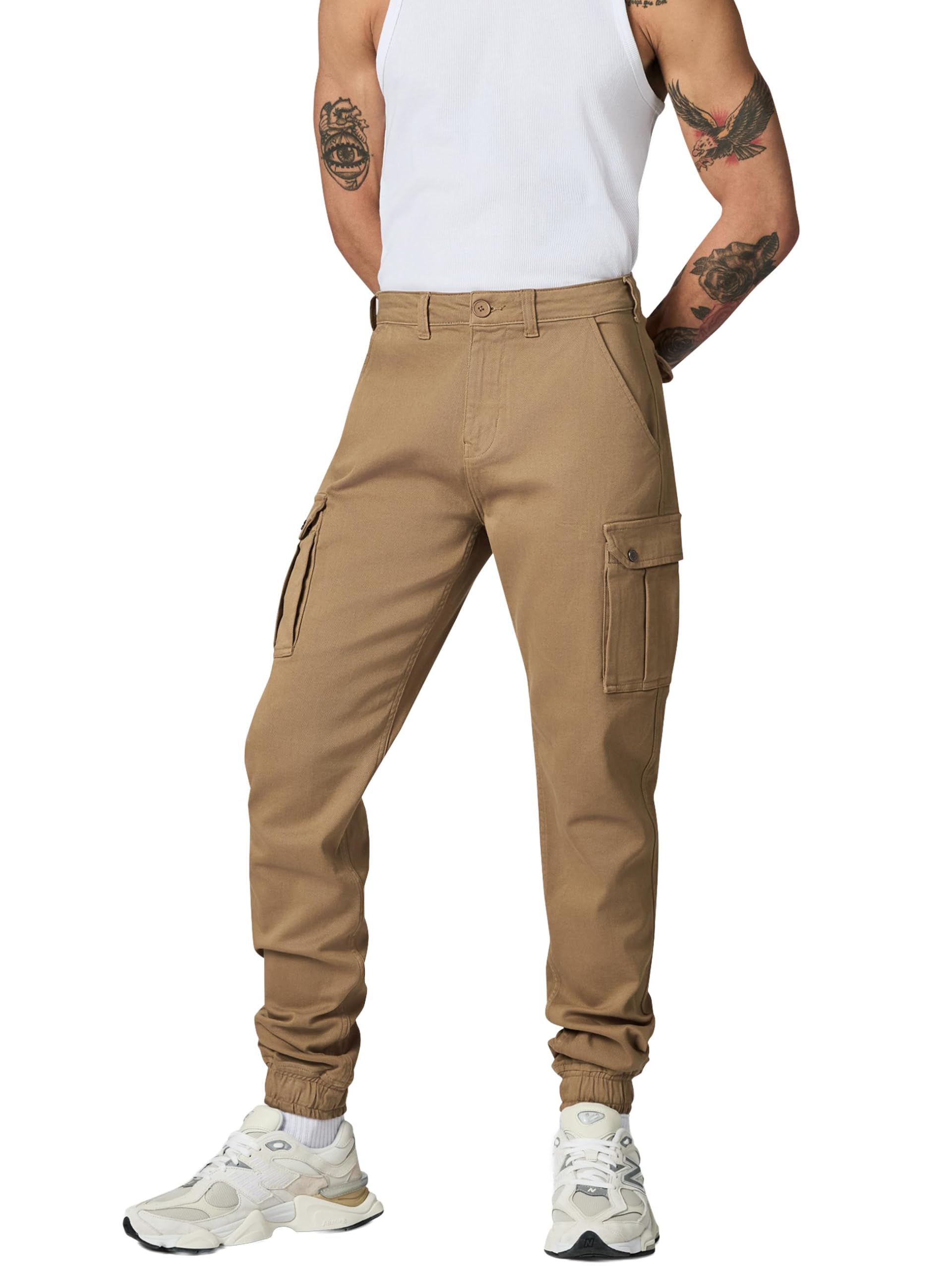 Peak Time Herren elastische Lange Cargo Pants Casual Streetwear Hose aus Bio-Baumwolle (GOTS Zertifiziert) mit Straight Fit und elastischem Beinabschluss Siwas