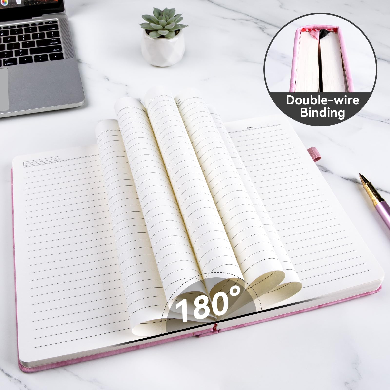 Umriox Notitieboek, A5, met pen, hardcover, dagboek, 100 g/m², 365 pagina's, dik dagboek voor vrouwen en mannen, voor school, werk, tekenen, 14,5 x 21 cm, rood (folie met reliëf