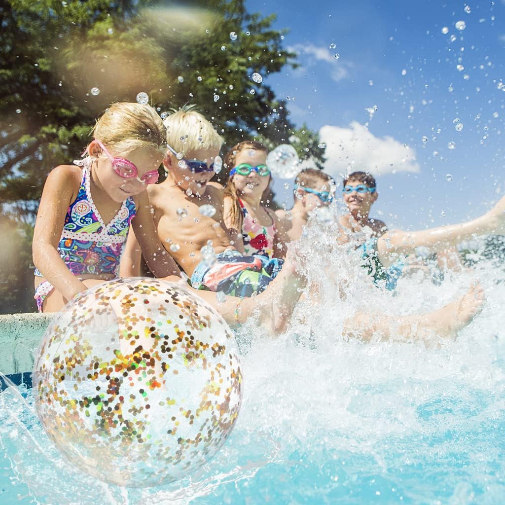 Inflatable Beach Ball, 16’’ Glitter Beach Balls Confetti Beach Balls for Outdoor Summer Beach Pool Party Favor for Kids Adults 6 Pack (Blue&Gold) : Toys & Games