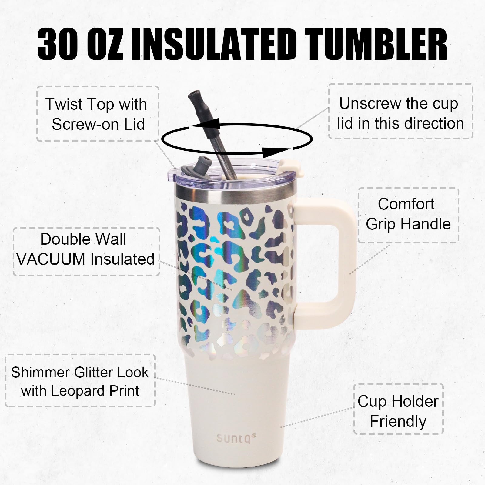 SUNTQ 30oz Tumbler with Handle, Double Wall Vacuum Insulated Water Bottle with Straw and Lid - Image 2