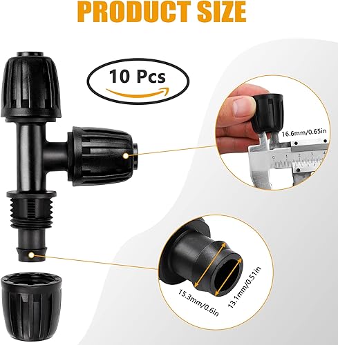 Miniatura 2 de PRECIHW Paquete de 10 accesorios de riego por goteo, conectores en T de púas de bloqueo para tubos de 12 pulgadas, camiseta de riego por goteo (12
