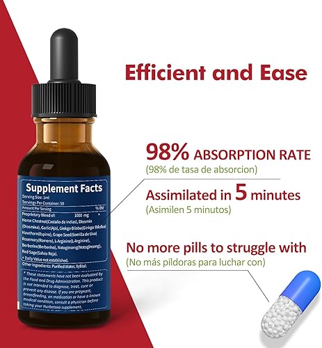 Miniatura 5 de Gotas de circulación sanguínea, Castaño de Indias y Diosmina para la Circulacion y Varices, Suplemento de óxido nítrico para flujo sanguíneo,