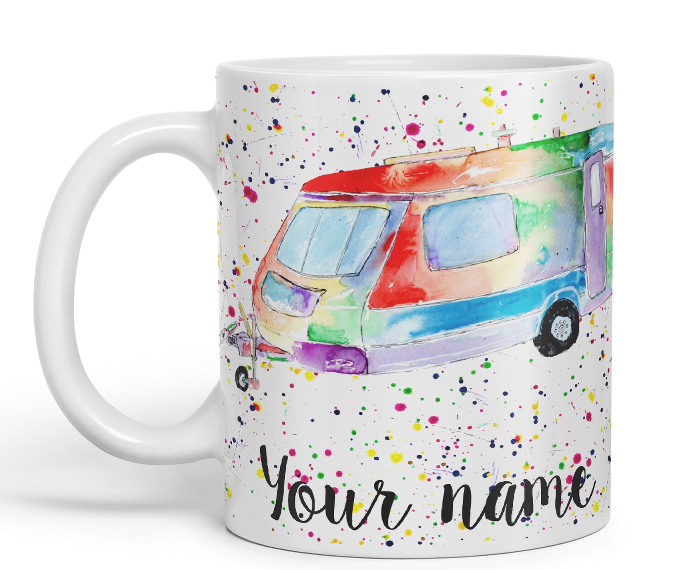 Vixar Personalised with Your Text Tourer Caravan Holiday Home Art Coloured Ceramic Mug Cup Gift 330ml 11oz Custom Work Office Tea Coffee (White)