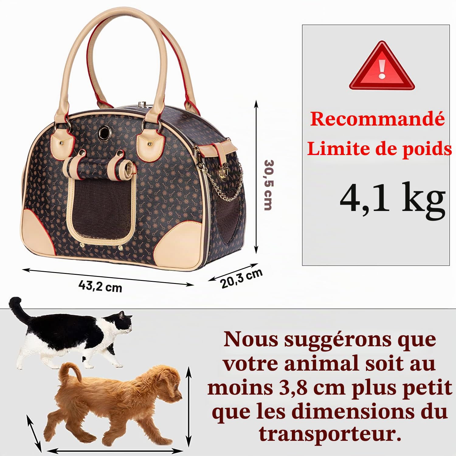 Adriene's Choice Sac de Transport de Luxe pour Animal de Compagnie, Chiot et Chat, Sac de Transport imperméable en Cuir synthétique de qualité supérieure pour l'extérieur, Les Voyages, la Marche, la