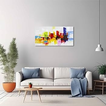 Amazon.co.jp: Fokenzary手描きのカラフルな抽象絵画キャンバス