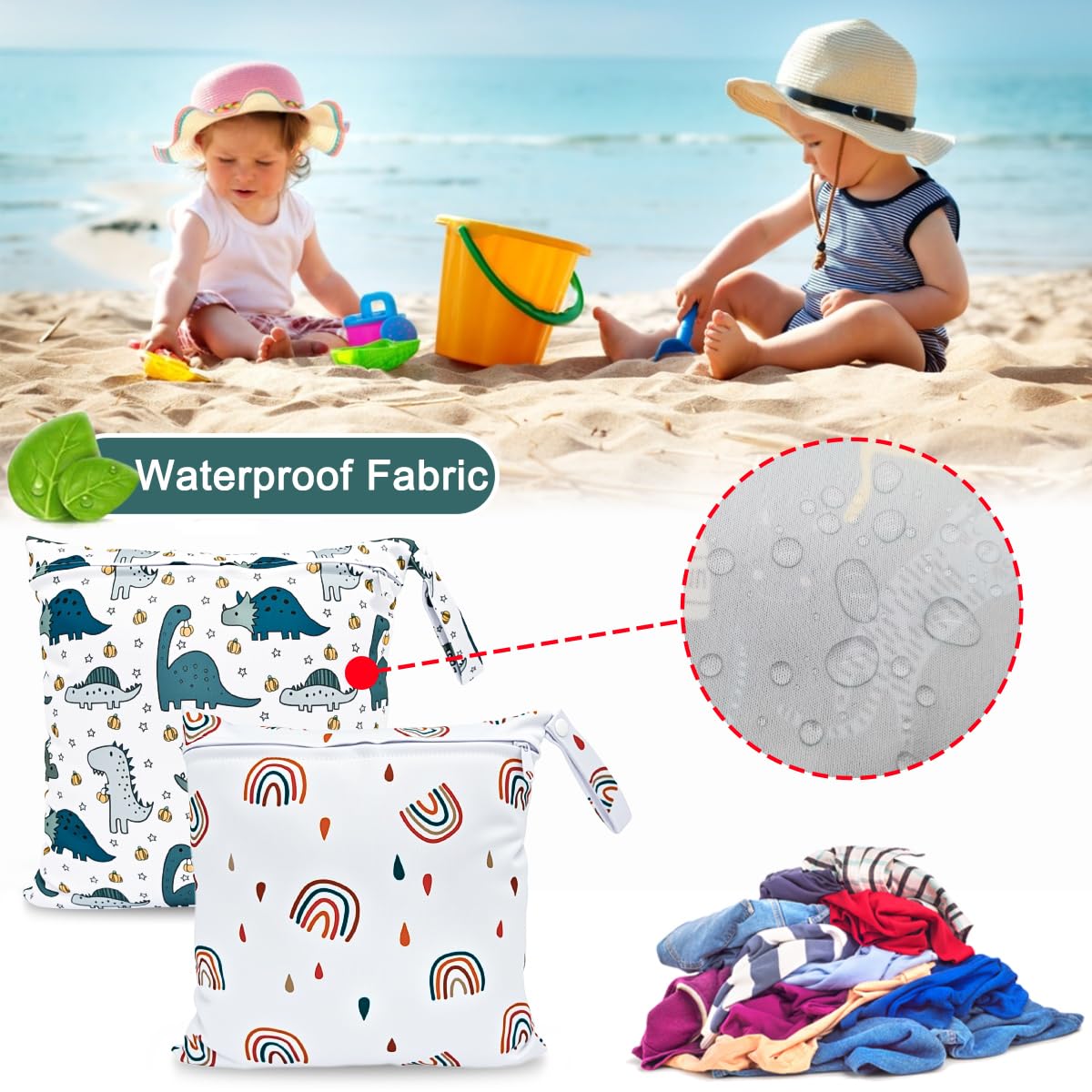 Bolsa de Pañales, 3PCS Bebé Reutilizable Impermeabilizan Bolsa con Cremallera Impermeable para Mamá, Wetbag Portátil Organizador de Viaje, Playa, Gym (Blanco)