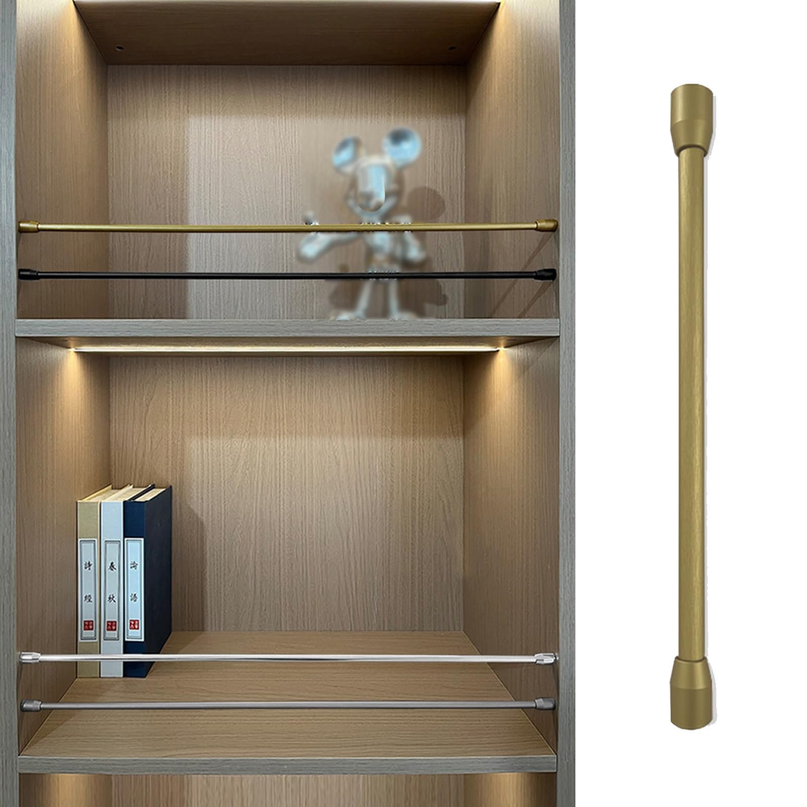 MESCXTY 0.3" Aluminum Round Tube Railing Rods Hardware for Shelves, Closet Front Fence Decorative Pole, Sturdy Shelf Guardrail Stopper Glass Display Cabinet and Rail(Gold-4 Pack,36in/91cm)