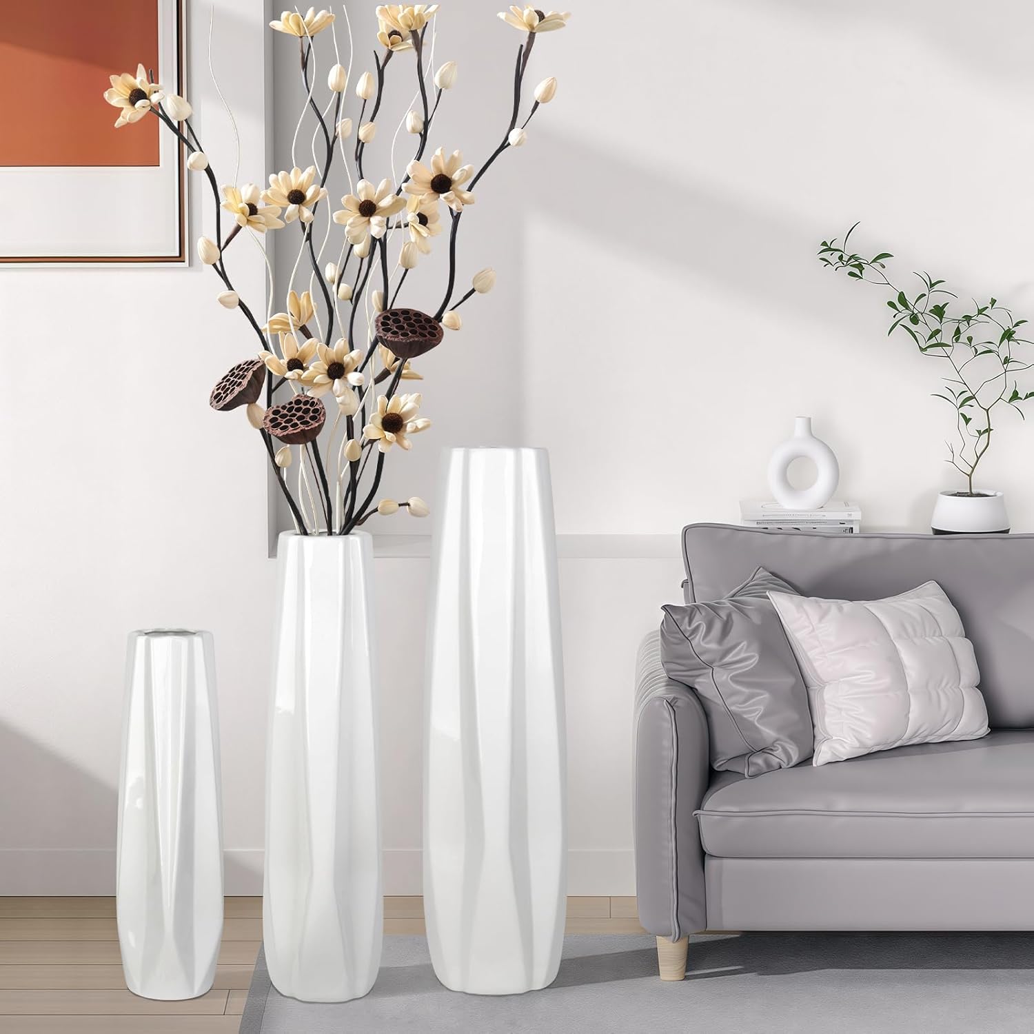 Ceramic Floor Large Vase 17.7 Inches Tall,White Modern Flower Tall Vases for Office, Home,Farmhouse,Living Room Décor,Simple Origami Design Fall Decorative Porcelain Flower Arrangement Vase Ideal Gift - Image 6