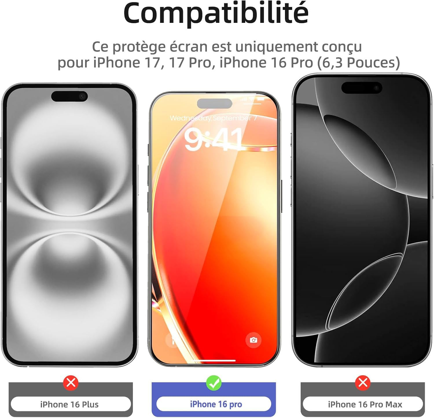 NEW'C 3 Sztuki, Pełny Pokrycie Ochraniacz Ekranu dla iPhone 16 Pro 6,3 cala [Automatyczna Instalacja], Czarna Krawędź, Folia ochronna ze szkła hartowanego, odporność na zarysowania
