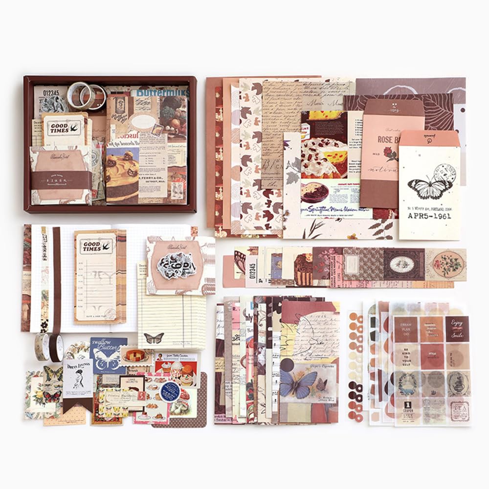 TOPPROSPER Paper Vintage Aesthetic Scrapbook Kit(346Pcs),Aesthetic Scrapbooking Kit For Journaling Supplies, Diy Scrapbooking Supplies Bullet Junk Journal, Silver