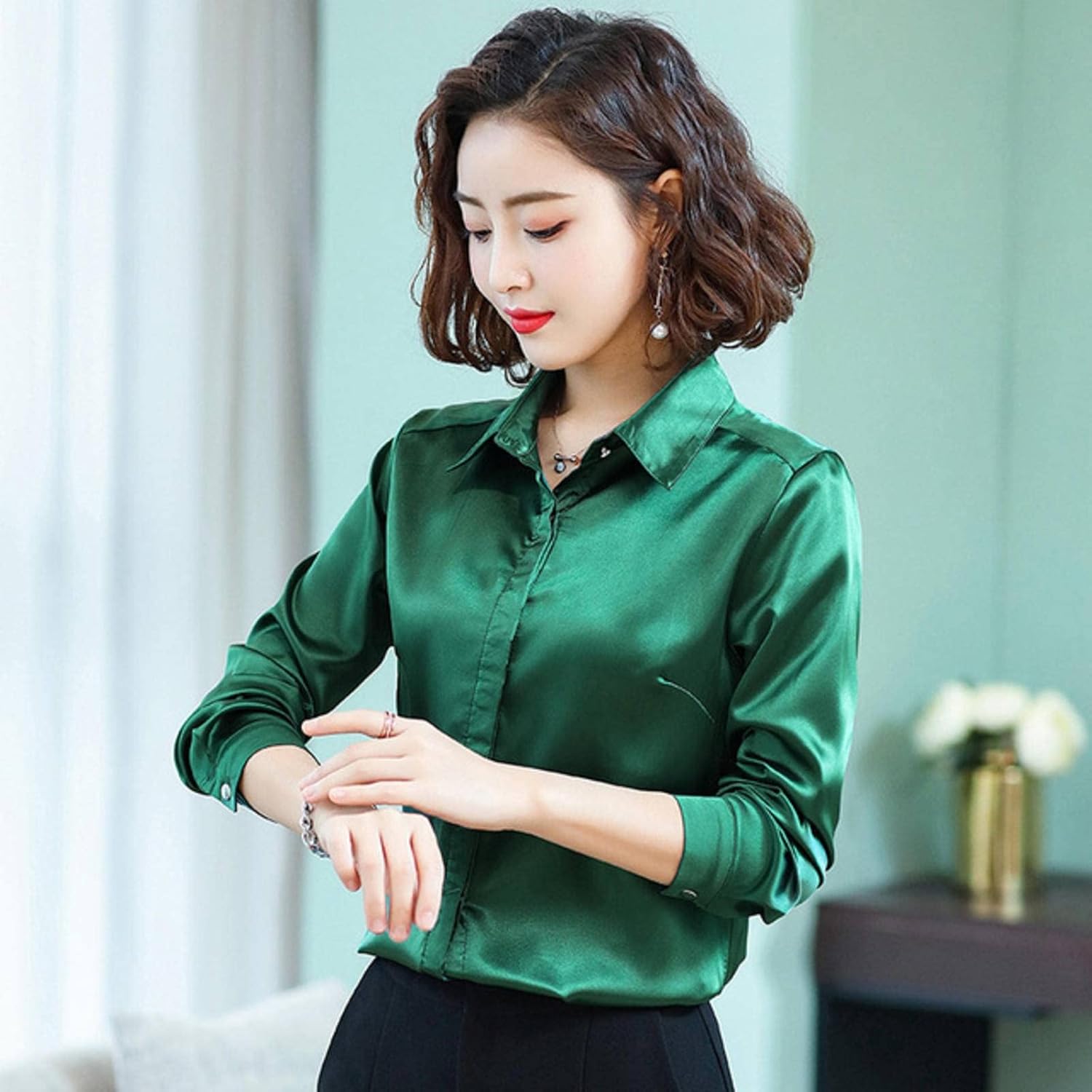 MBETA Elegant Office Ladies Work Shirt Women Blouse Long Sleeve Bright