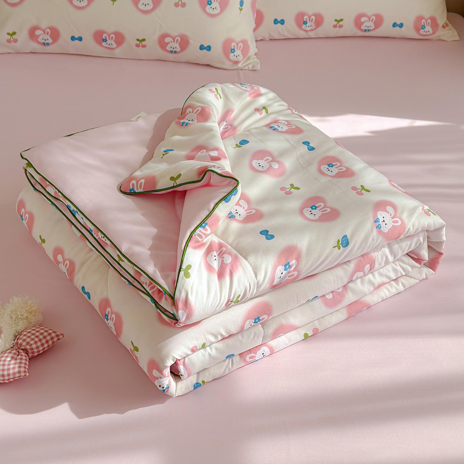 Odot Coverless Duvet 2.5 Tog for Single Double King Size, Summer Coverless Duvet 250 Count No Cover Needed Lightweight Breathable Soft Cosy Cold Quilt Blanket (Pink Rabbit,200x230cm) — image 1