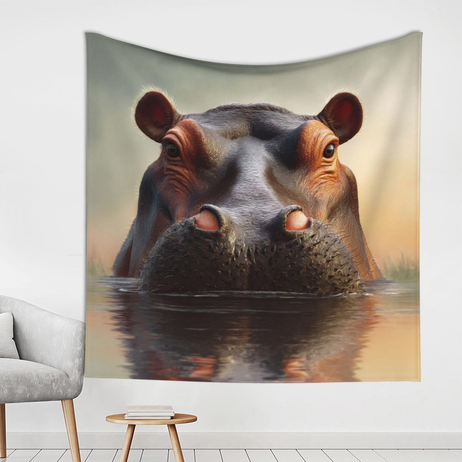 Xopekvlawm Hippo Tapestry Wall Hanging For Bedroom Aesthetic Wall Mural Tapestries 150X150 Cm Art Backdrop Tapestries Landscape Poster Tapestry For Living Room Dorm Office Home Decor
