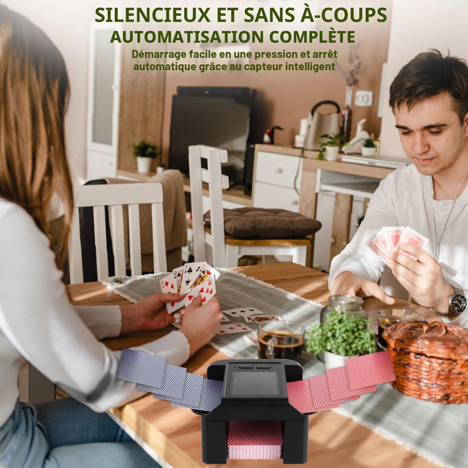 Melangeur de Carte Électronique Rechargeable, 2000mah Batterie Rechargeable Melangeur Carte, Mélangeur de Cartes à Jouer Rapide Mélangeur de Cartes à Faible Bruit pour UNO Poker Skyjo Skip-Bo