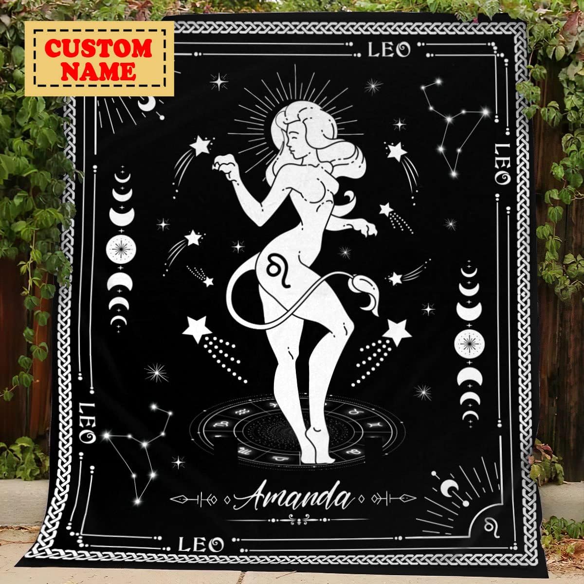 Leo Blanket, Constellations Blanket, 12 Horoscope Astrology Blanket, Customized Name Blanket for Leo, Personalized Zodiac Blanket, Leo Blanket Gift Family, Valentines Day Gifts 2