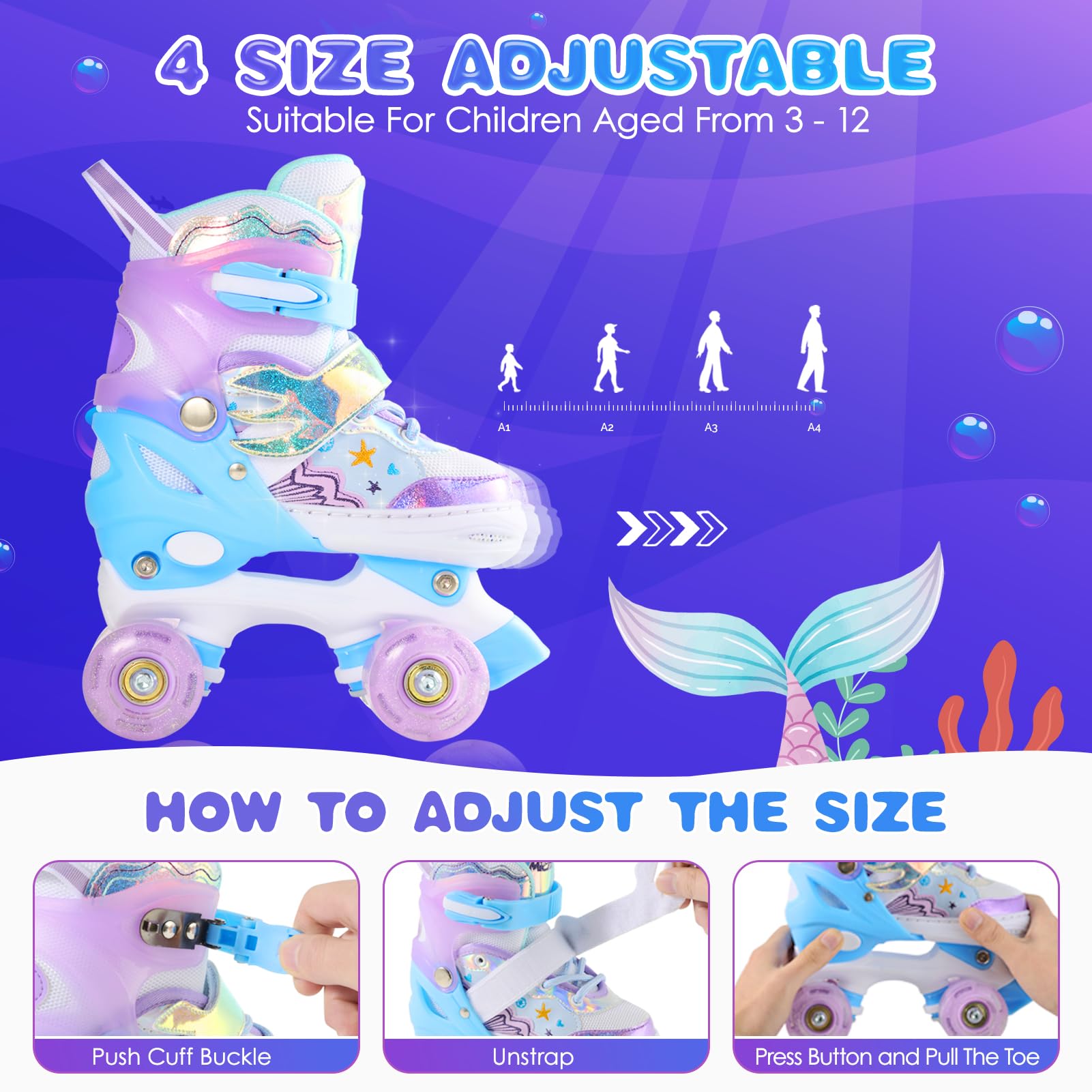 Patines de ruedas para niños, tamaño ajustable, para niños principiantes, patines para niños pequeños con 8 ruedas iluminadas, patinaje al aire libre para niños y niñas, zapatos de patinaje 3