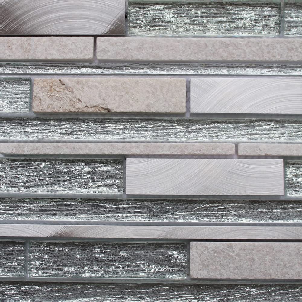 Glass Stone Offset Mosaic Wall Tile Bathroom Kitchen Decorative Tile 300x300mm