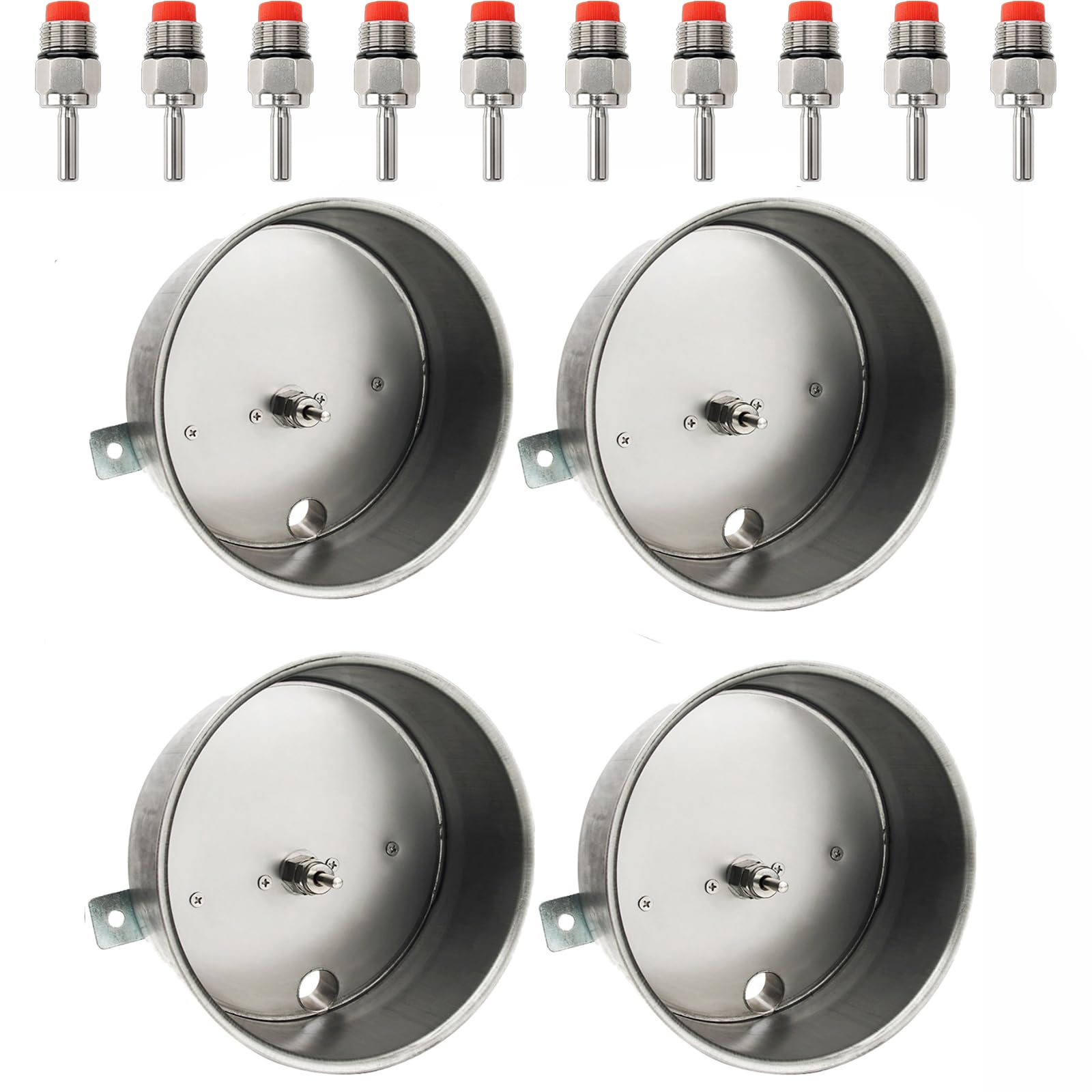 4 Stück Schwein Tränke, Viehtränke, Automatische Tränke Aus 304 Edelstahl, 10 Stück Automatische Nippel-Trinker, Automatische Tränke Ferkel Trinkschale Wassertrog, Für Schweine,Silber,22cm