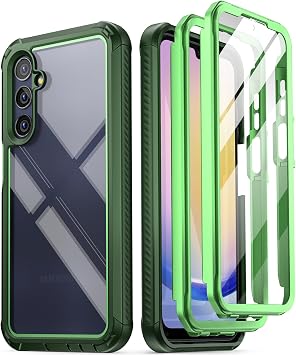 Poetic Guardian Case for Samsung Galaxy A25 5G, [2 Front Frame] [20 FT Mil-Grade Drop Tested] Full-Body Hybrid Shockproof Cover with Built-in Screen Protector, Green/Clear