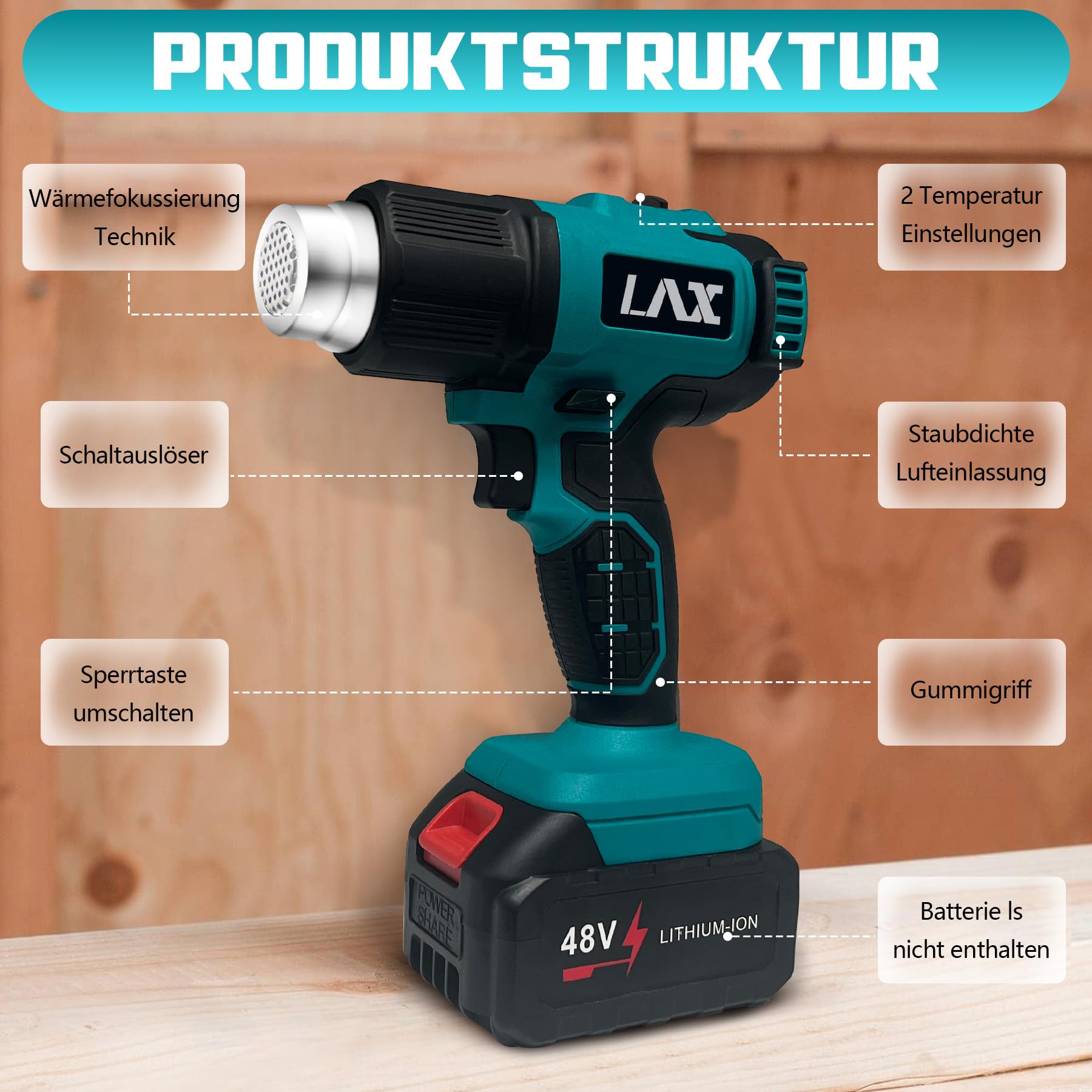 Bezprzewodowa opalarka do Makita 18V (BL1830/1840/1850/1860) - 300/550°C pistolet na gorące powietrze, 4 dysze i stojak, szybkie nagrzewanie, do usuwania farby, pakowania termokurczliwego