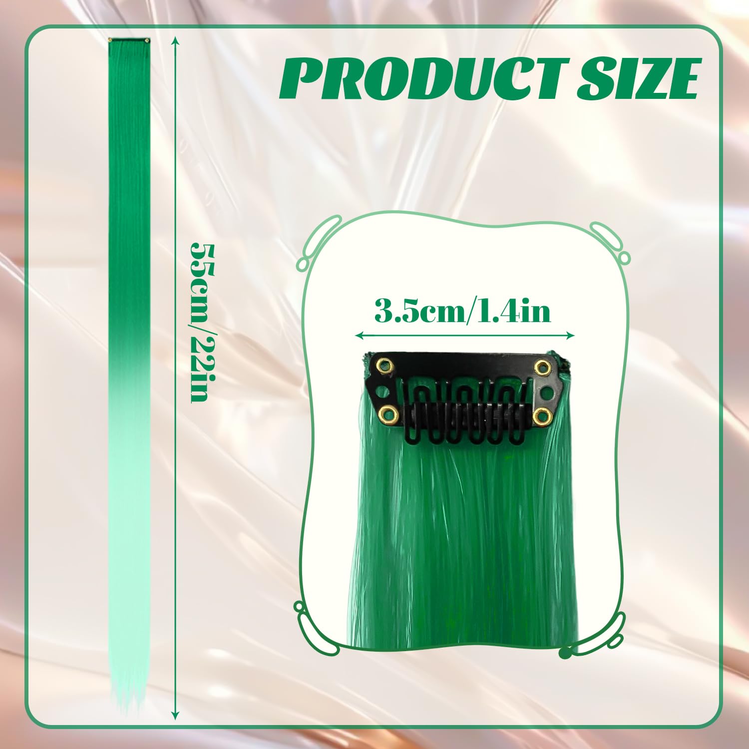 10 Pcs Hair Extensions, Green-light green gradien, 55 cm - Image 2