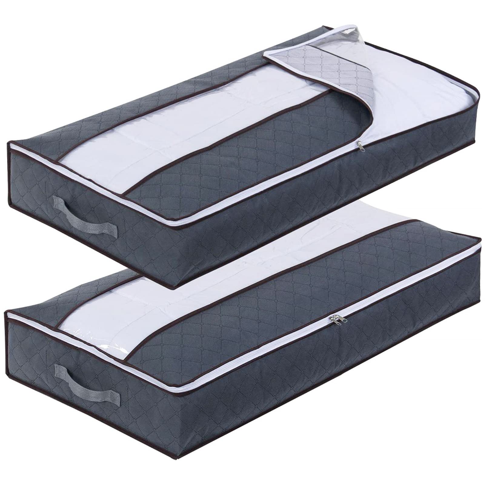 Xpoop Grey 2 Pcs Underbed Storage Bags,Underbed Storage, Underbed Storage Box, Underbed Storage Bags With Zips Underbed Storage Boxes Organiser With Lid Dustproof Organizers For Quilt, Blanket
