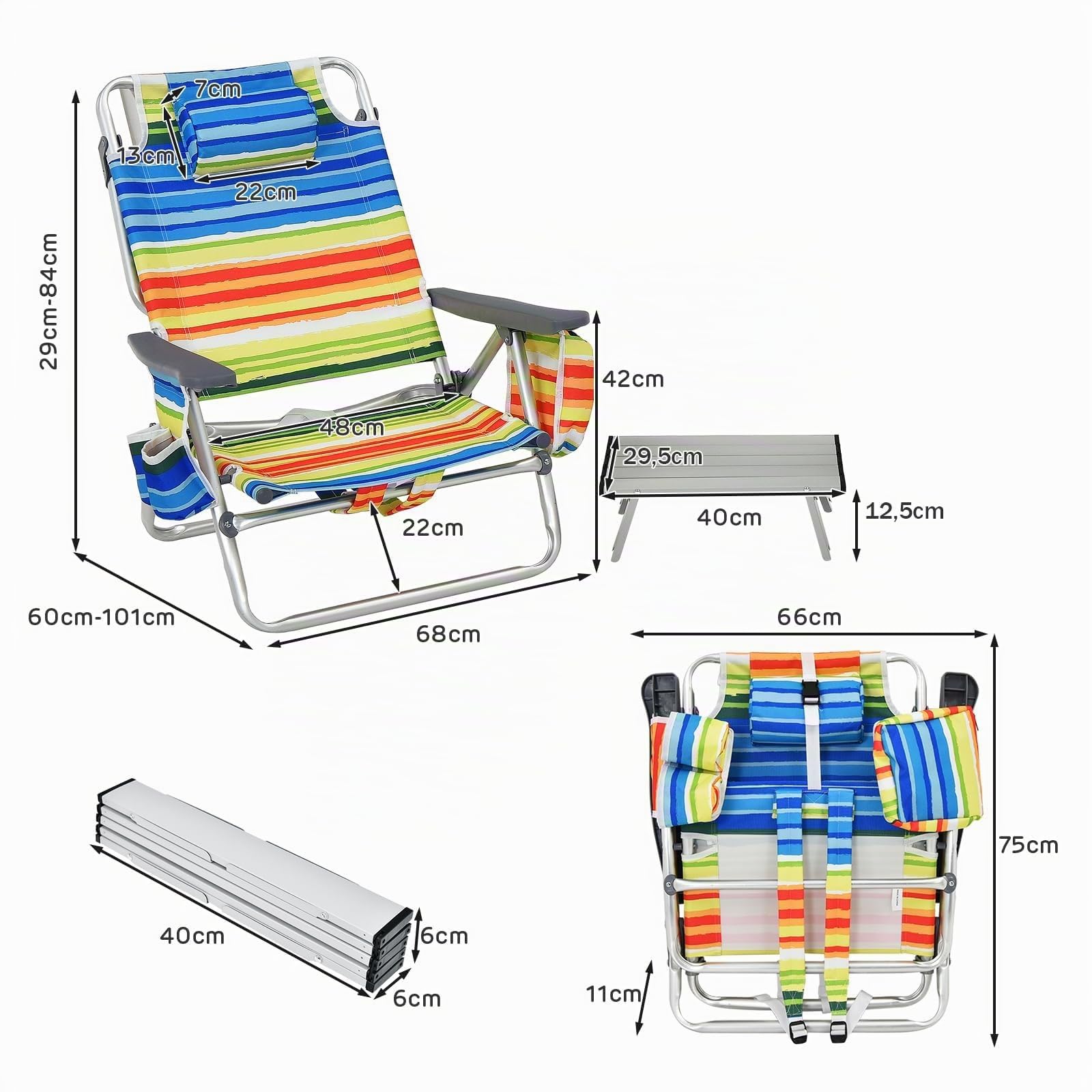KOMFOTTEU Chaises de Plage Pliables avec Table Basse, Fauteil de Plage avec Appui-tête et Dossier réglable, Chaise de Camping, avec Sac de Glace, Sac de Rangement, Porte-gobelet (Jaune)