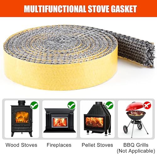 Miniatura 7 de Kit de juntas de repuesto para estufa de leña, cinta autoadhesiva de juntas de estufa de 1 x 78 pulgadas, cinta de junta de vidrio para estufas y
